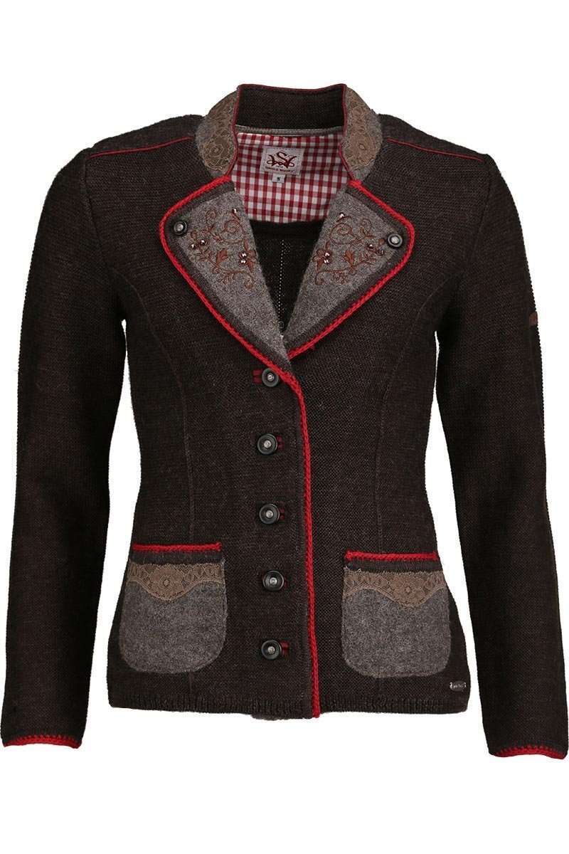 Strickblazer Stickerei braun-rot