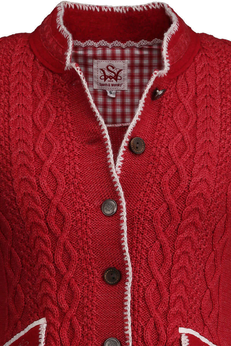 Strickjacke mit Zopfmuster und Stehkragen rot Bild 2