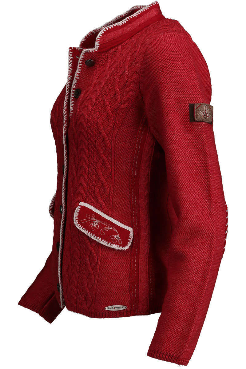 Strickjacke mit Zopfmuster und Stehkragen rot Bild 2