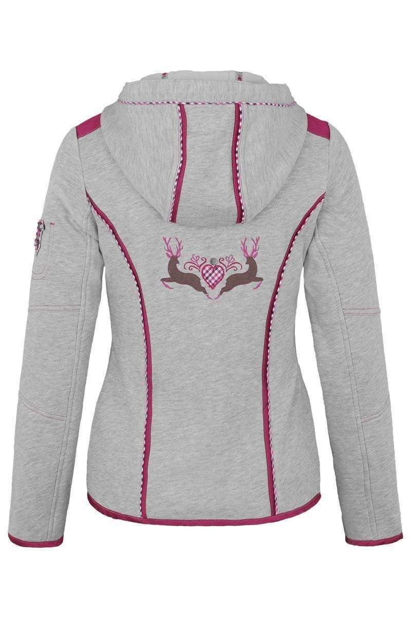 Damen Trachten Sweatjacke mit Kapuze grau-pink Bild 2