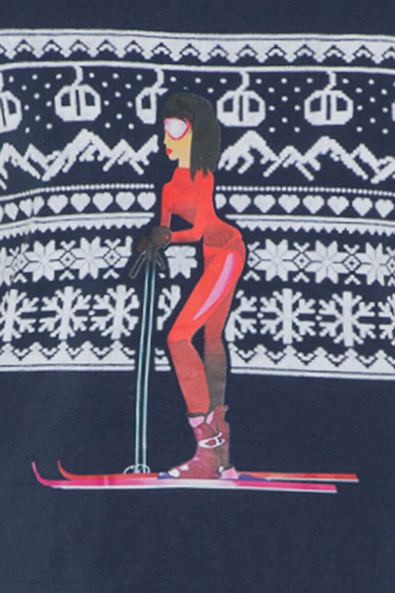 Damen Langarmshirt mit Skifahrerin marine Bild 2