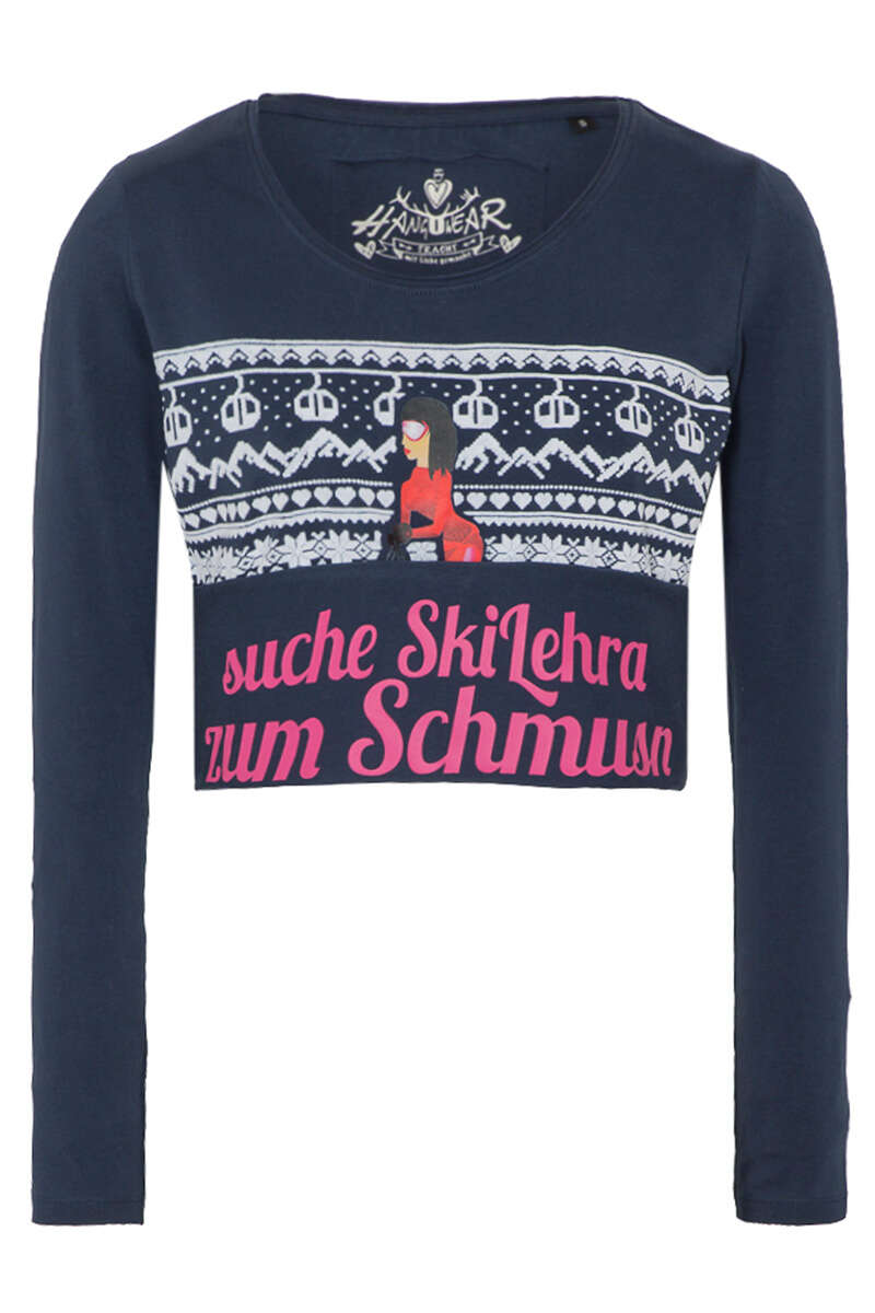 Damen Langarmshirt mit Skifahrerin marine Bild 2