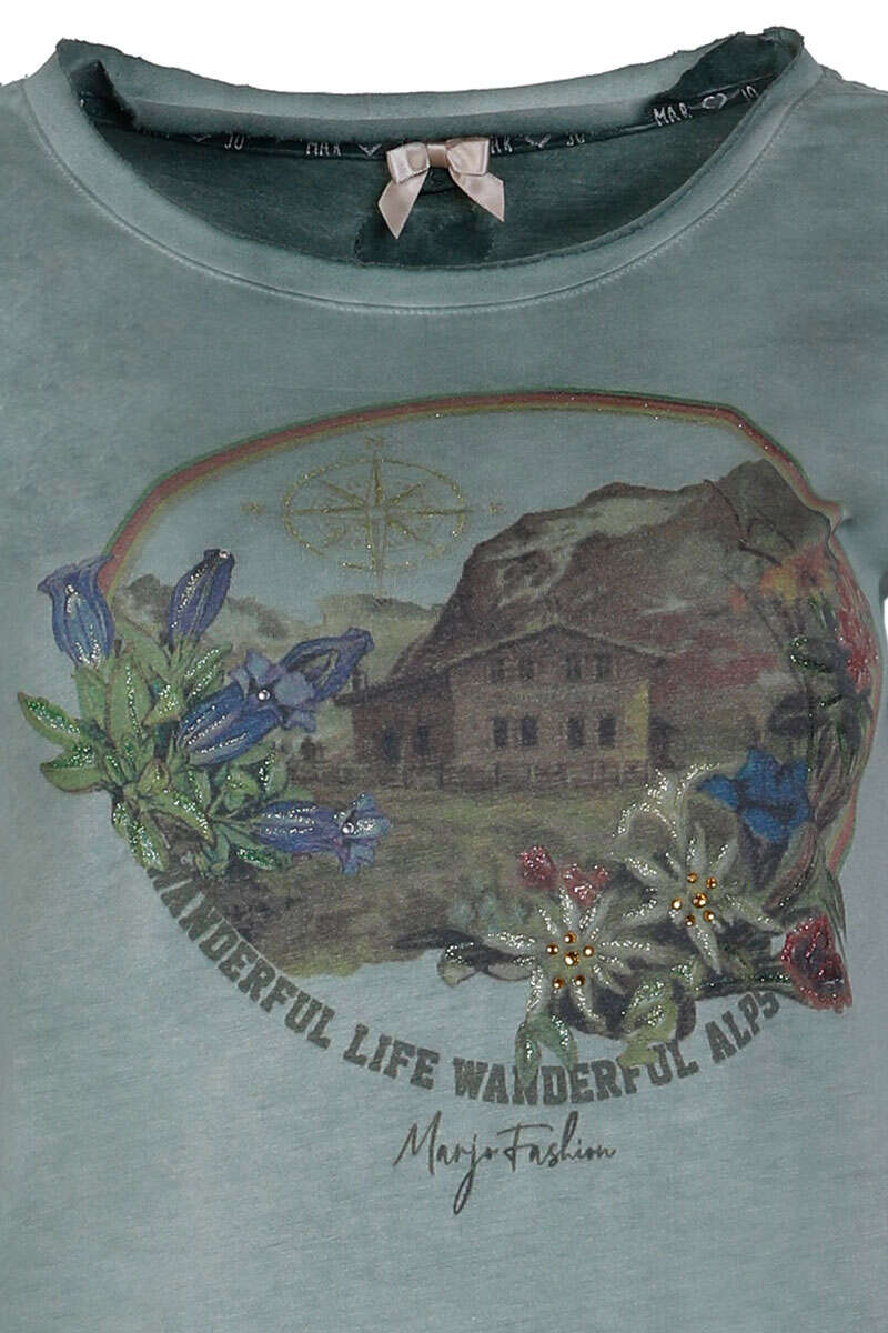 Damen T-Shirt im Used-Look 'Wanderful Life' nadelgrün Bild 2