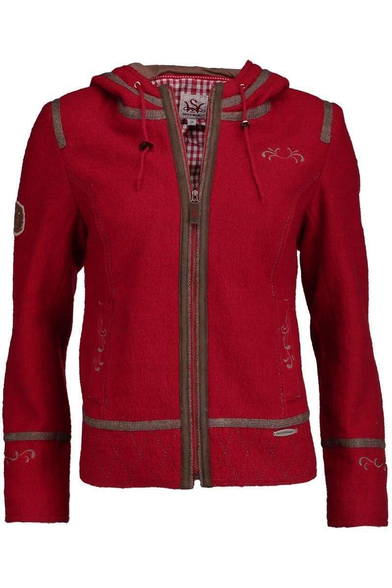 Damen Walkjacke mit Kapuze rot