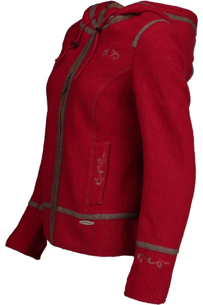 Damen Walkjacke mit Kapuze rot Bild 2