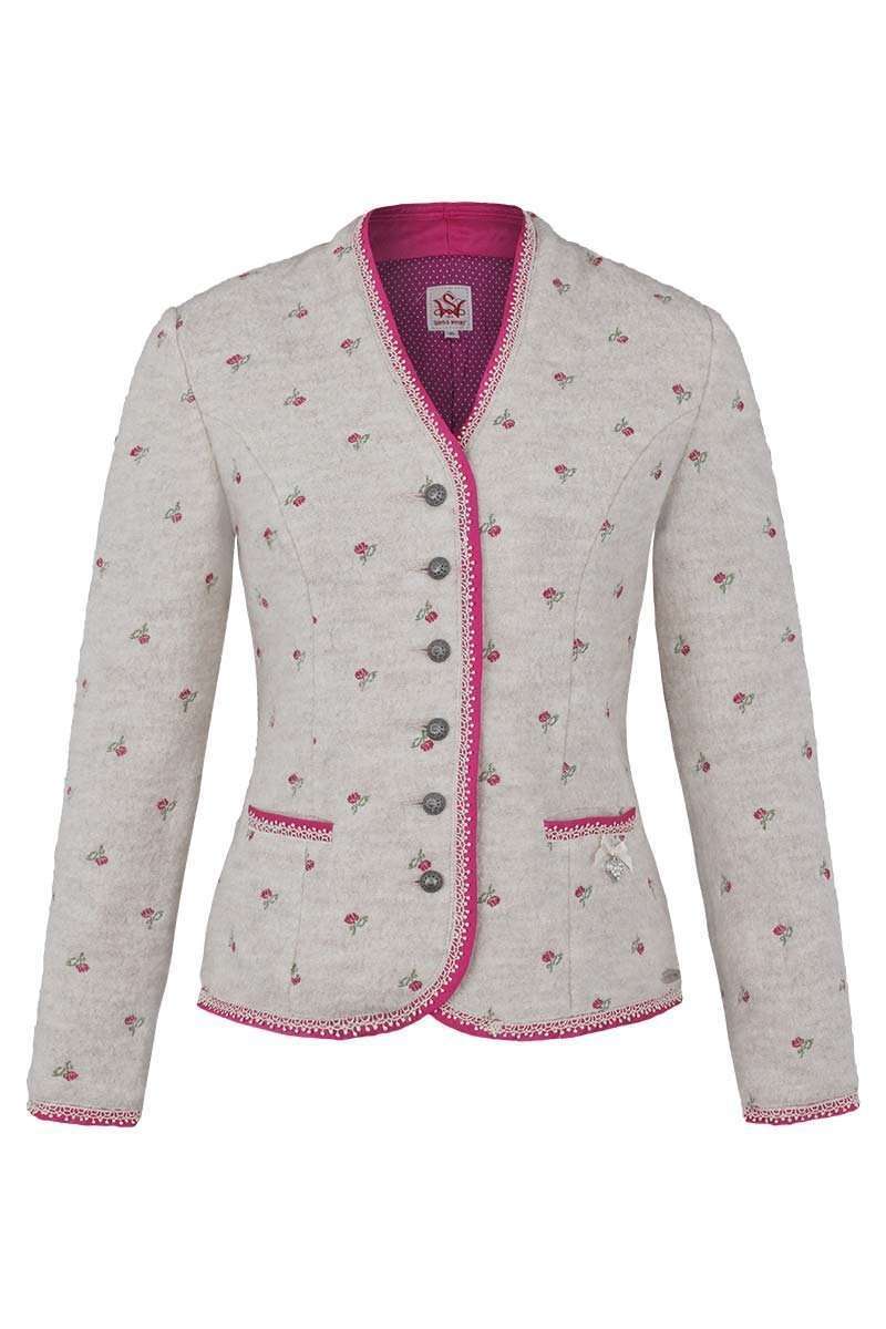 Damenwalkjacke mit Rosenstickerei pink