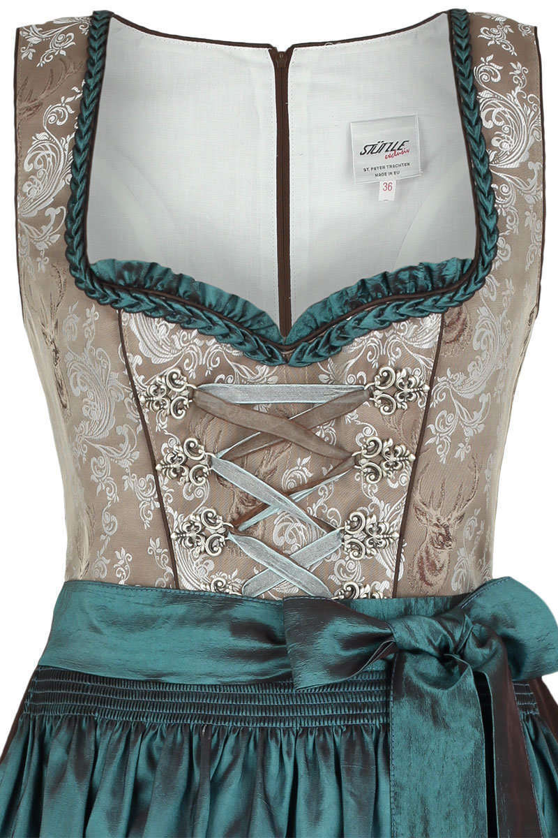 Dirndl knielang braun aqua Strasshirsch Bild 2