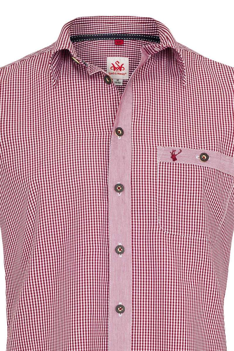 Trachtenhemd  Kurzarm  Slim Fit dunkelrot kariert Bild 2