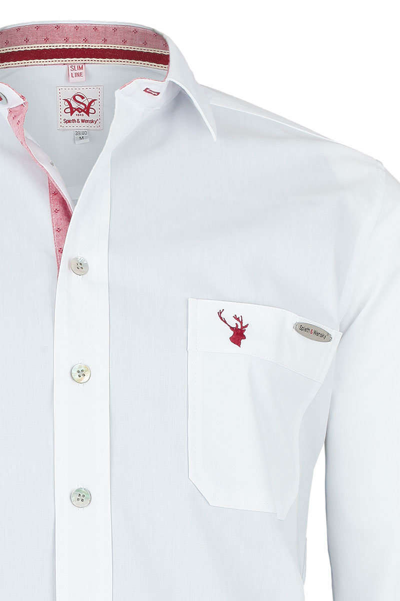 Herrenhemd SLIM-Line weiß-rot Perlmutknöpfe Bild 2
