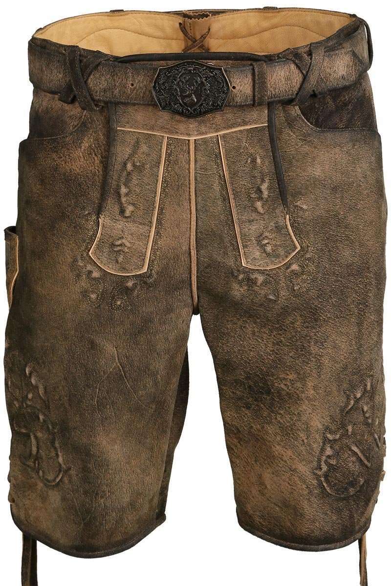 Kurze Lederhose mit Grtel 3D Stickerei geschwrzt braun Bild 2