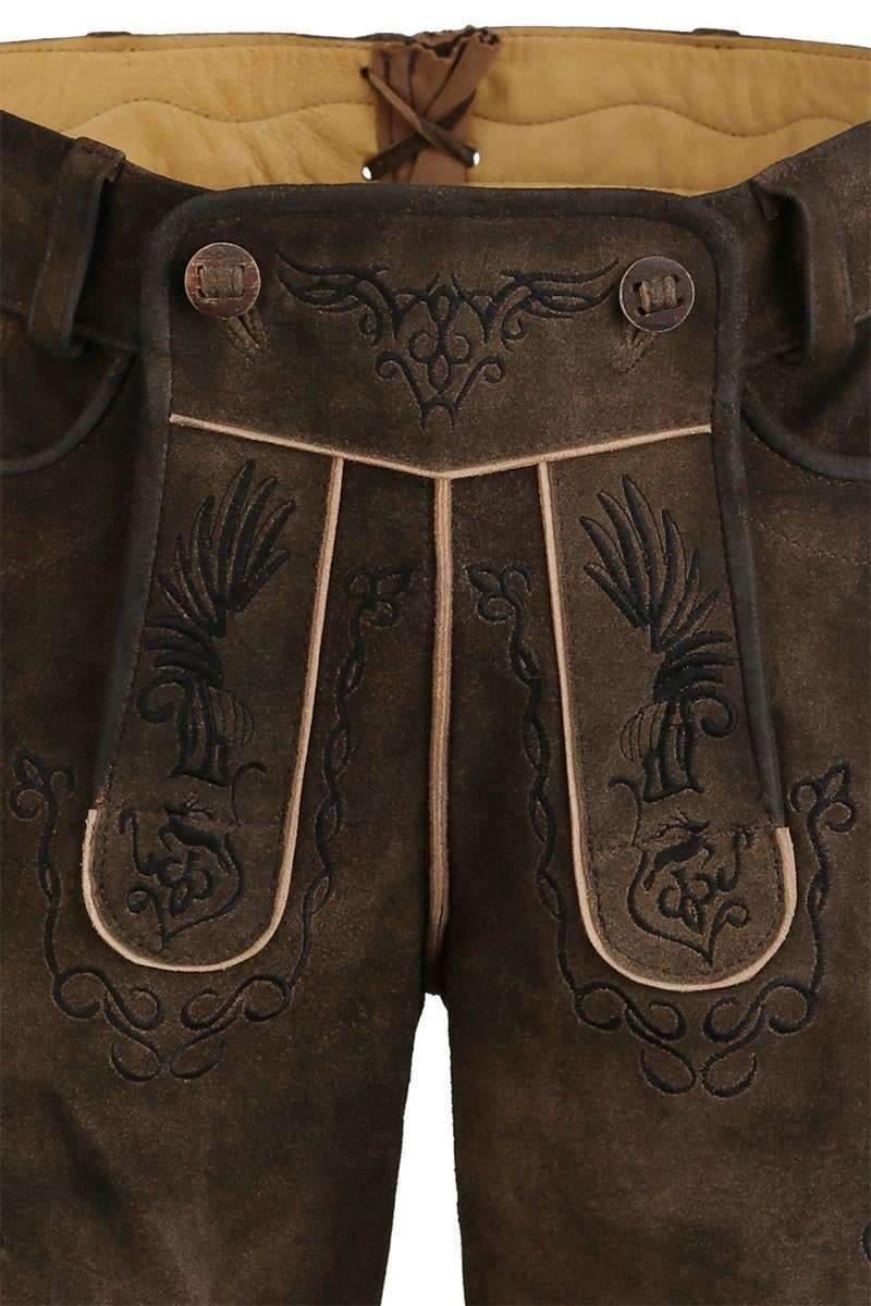 Kurze Lederhose mit Grtel und schwarzer Stickerei Bild 2