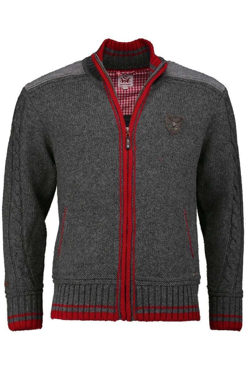 Trachten Strickjacke grau/rot 'Hannes'