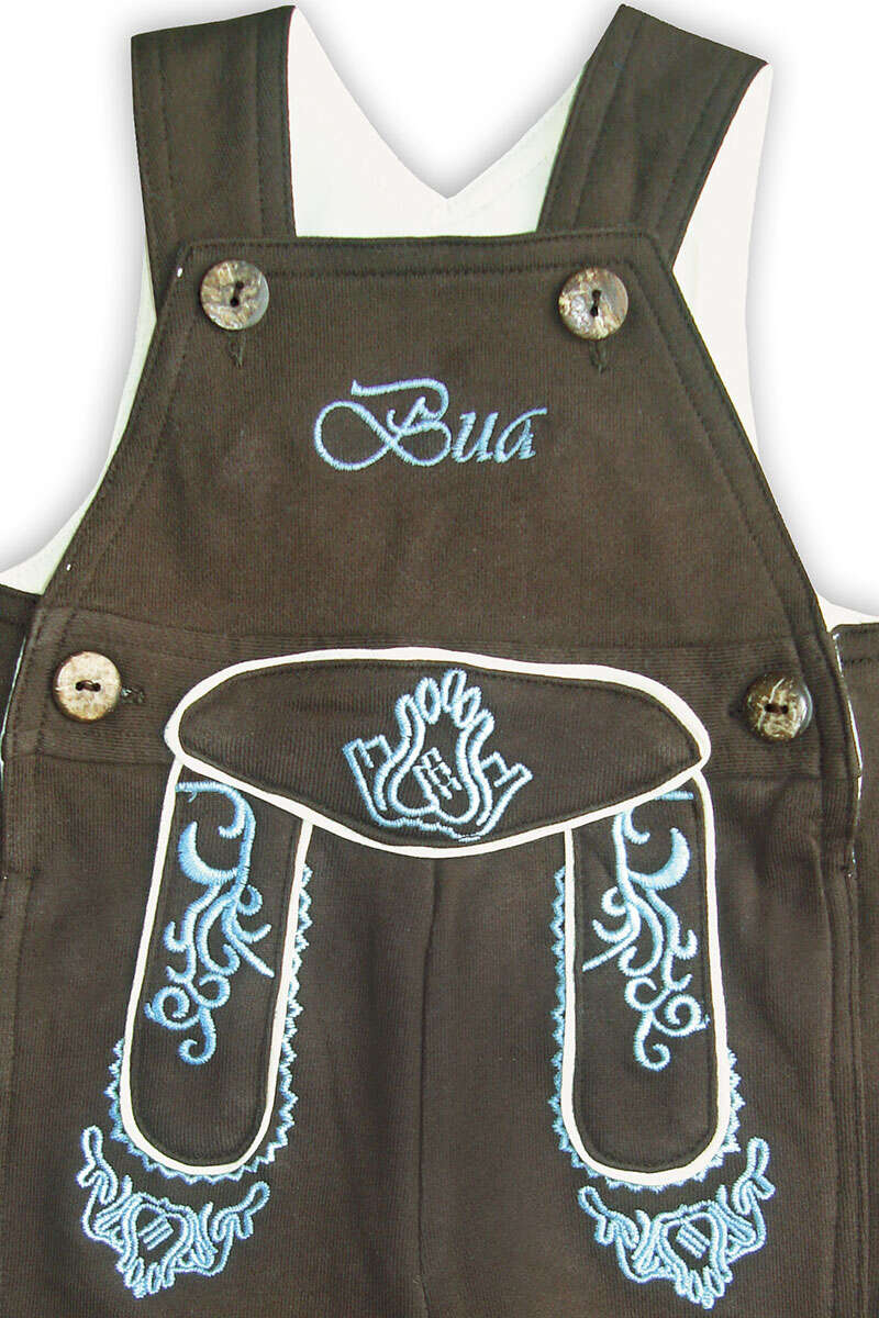 Baby-Latzhose im Lederhosenstyle braun/blau Bild 2