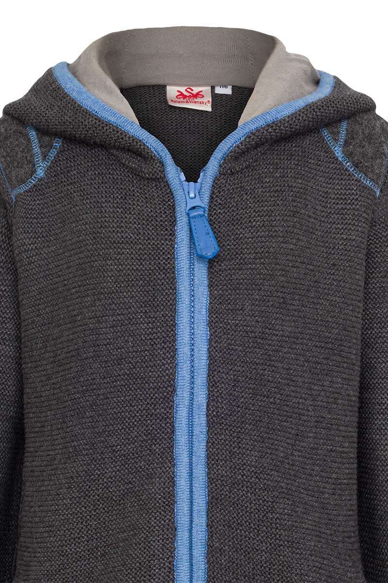 Kinder Kapuzen-Strickjacke mit Walk grau blau Bild 2