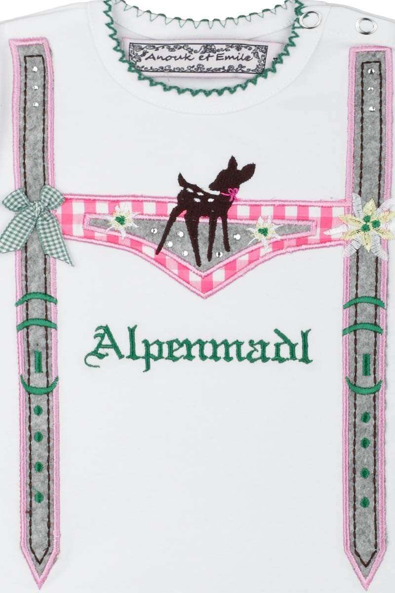 Mdchen T-Shirt im Lederhosenlook 'Alpenmadl' rosa wei Bild 2