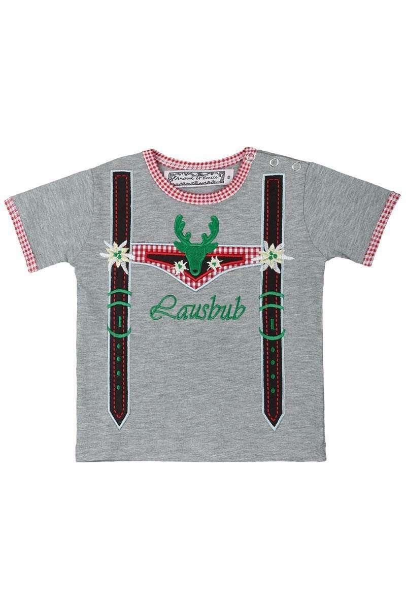 Kinder T-Shirt Lederhosenlook 'Lausbub' grau