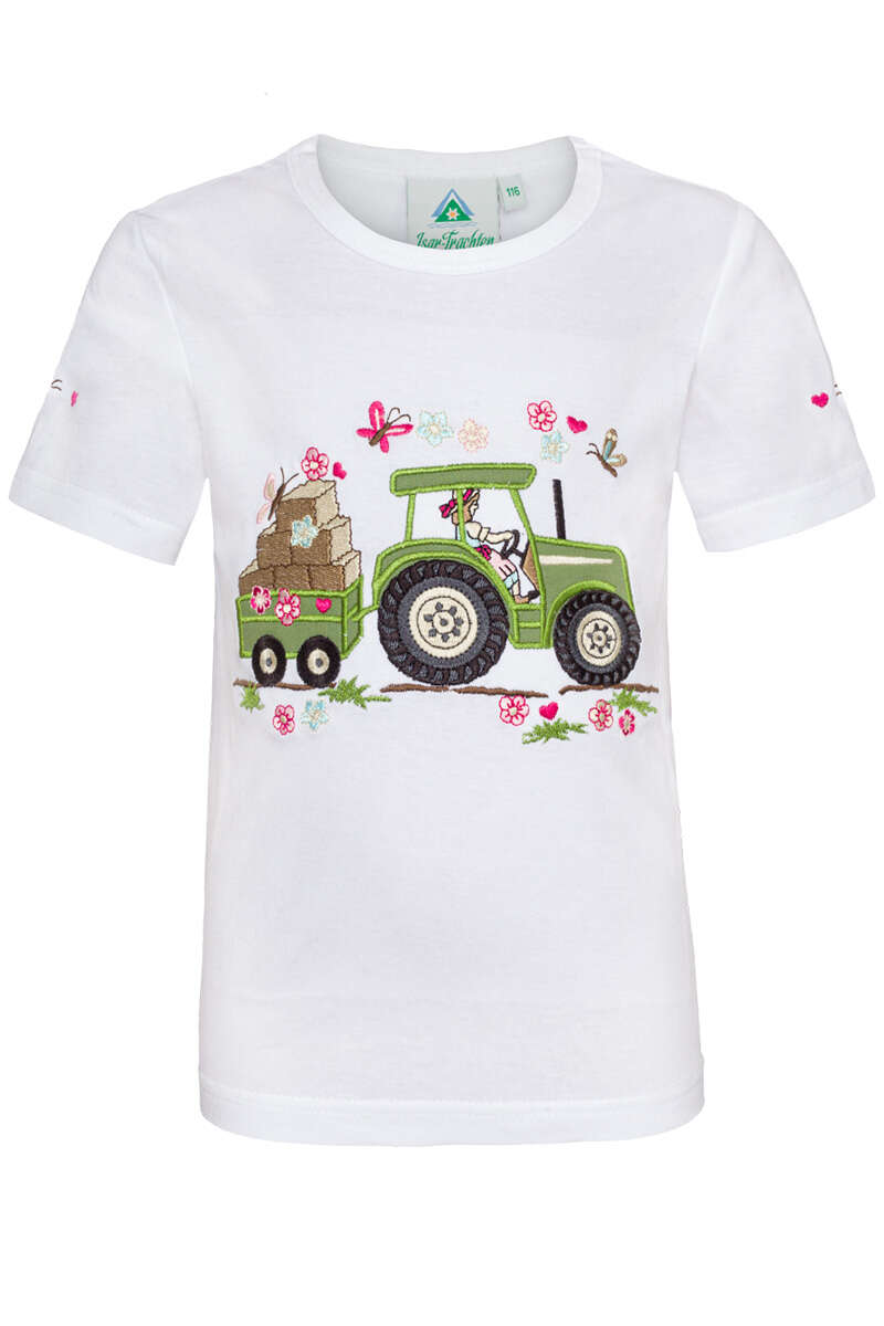 Baby Kinder T-Shirt Traktorfahrerin weiß