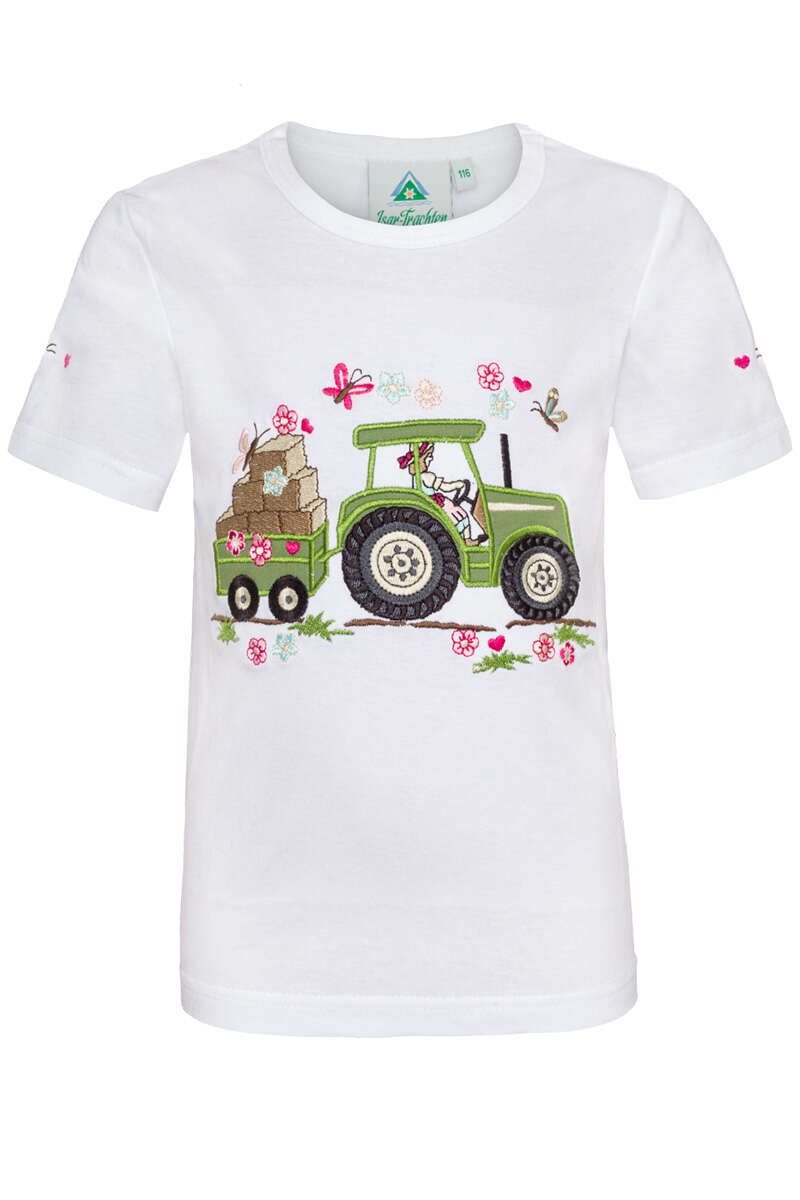 Baby Kinder T-Shirt Traktorfahrerin wei