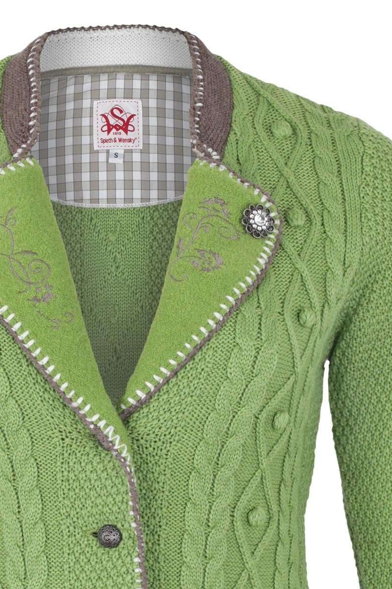 Damenstrickjacke Blazerstil mit Zopfmuster hellgrn Bild 2