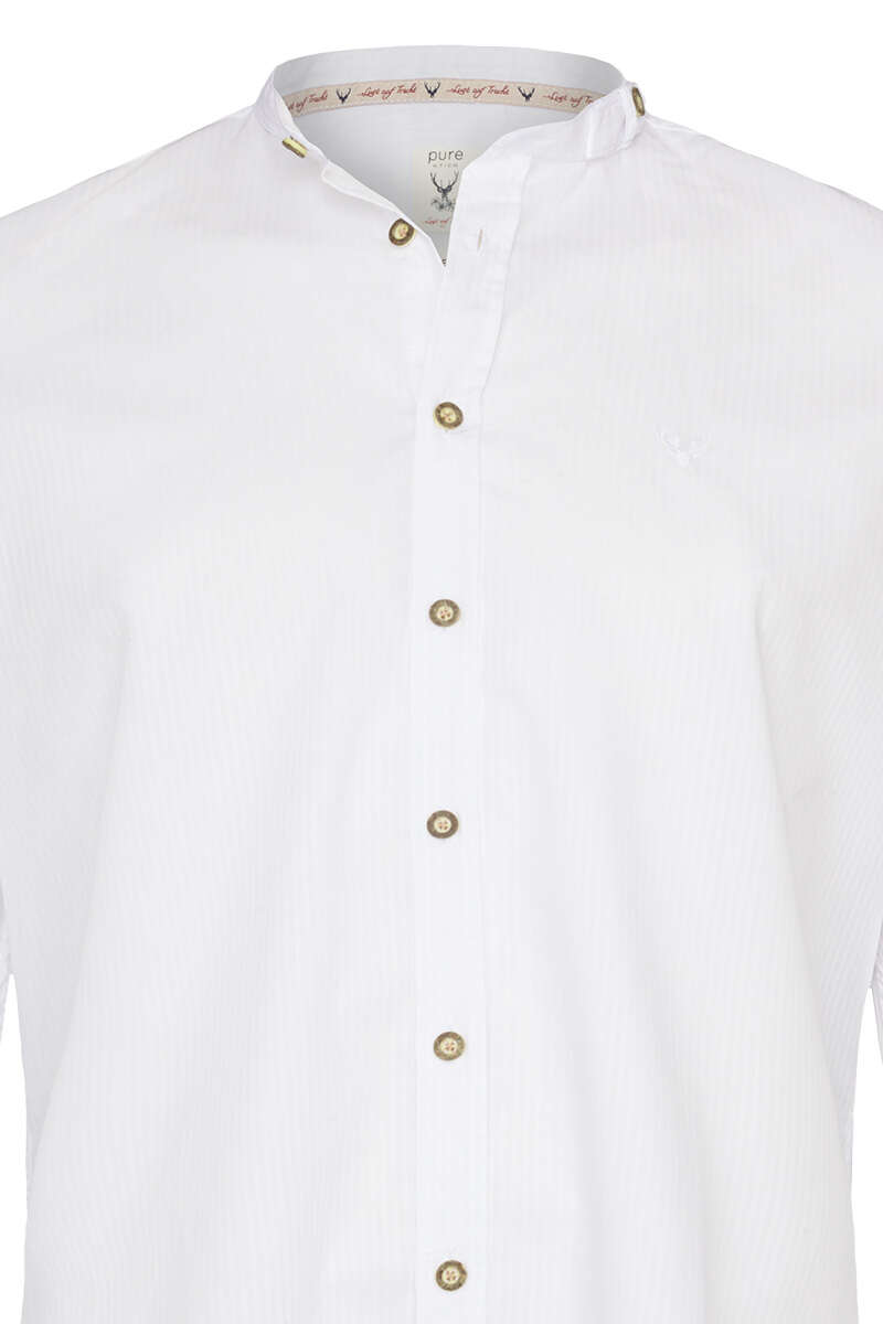 Trachtenhemd Stehkragen Modern-Fit weiß mit Streifenmuster Bild 2