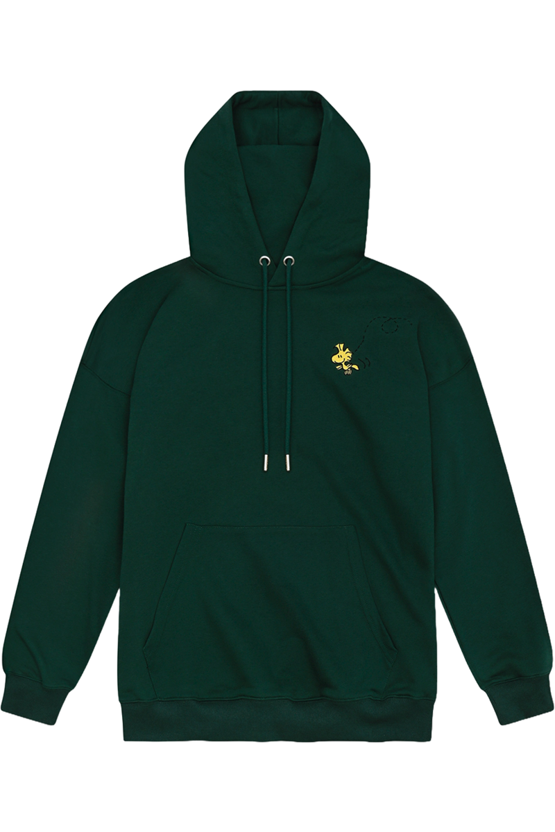 Hoodie mit Peanuts Stickerei und Druck 'Ned mit mir' dunkelgrn