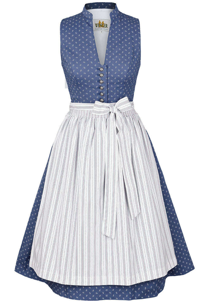 Waschdirndl hochgeschlossen Stretch blau wei