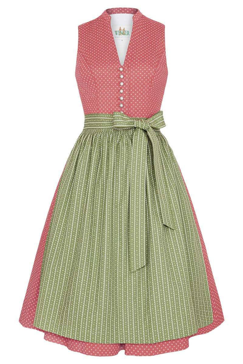 Stretch Dirndl midi hochgeschlossen oliv koralle