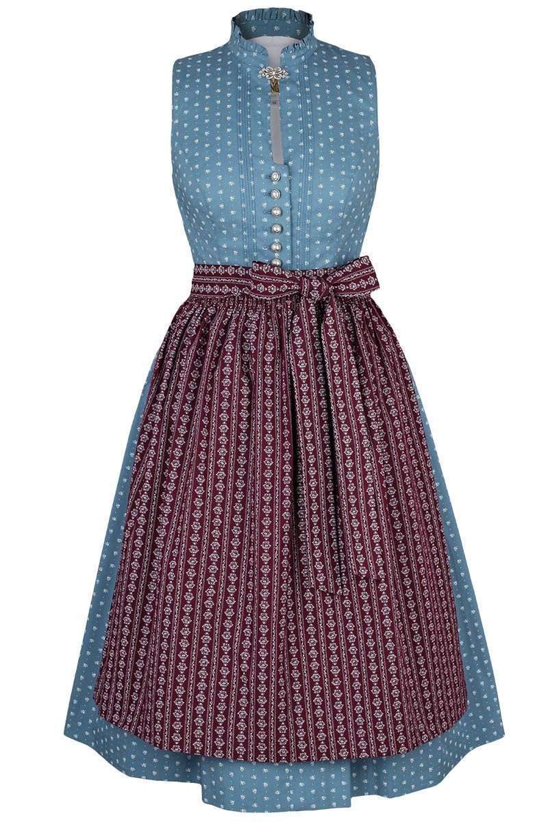 Stretch-Dirndl hochgeschlossen taubenblau