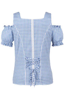 Carmenbluse blau-wei kariert 'Brigitte'