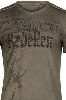 Herren Trachten T-Shirt V-Ausschnitt 'Alpen Rebellen' braun