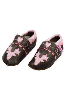 Baby Trachten Leder Schuhe mit Hirschkopf braun rosa