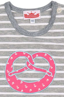 Trachten Mdchen T-Shirt mit Brezel gestreift grau weiss