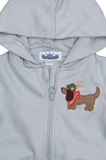 Baby Sweatjacke Dackel mit Tirolerhut hellblau