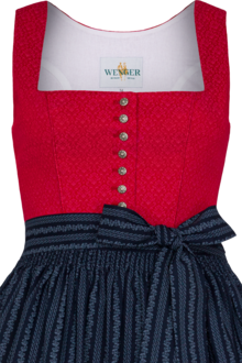 Dirndl lang aus Baumwolle mit eckigem Ausschnitt rot/marine
