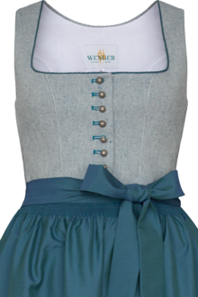 Dirndl lang Paisleymuster eckiger Ausschnitt petrol
