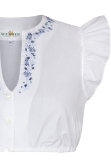 Dirndlbluse Flgelarm mit Stickerei wei/blau