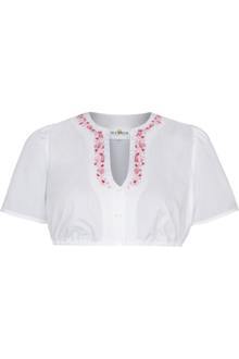 Dirndlbluse Kurzarm mit Stickerei wei/rot
