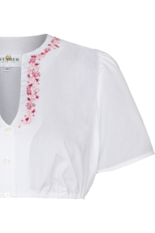Dirndlbluse Kurzarm mit Stickerei wei/rot