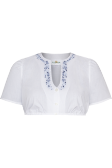 Dirndlbluse Kurzarm mit Stickerei wei/blau