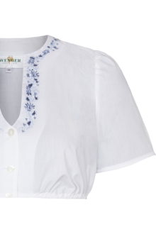 Dirndlbluse Kurzarm mit Stickerei wei/blau