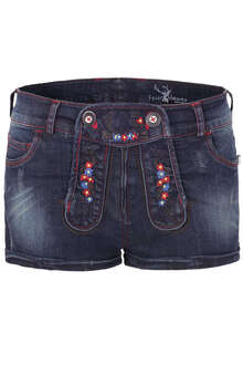 Damen Jeansshorts in Lederhosenoptik