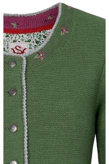 Damen Trachten Strickjacke Gras-Grau-Fuchsia