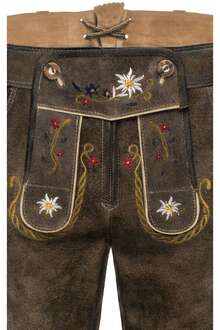 Damen Lederhose mit Alpenblumen Stickerei kurz