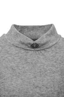 Damen Pullover mit Stehkragen und Brosche grau