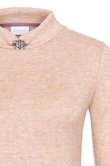 Damen Pullover mit Stehkragen und Brosche rosa