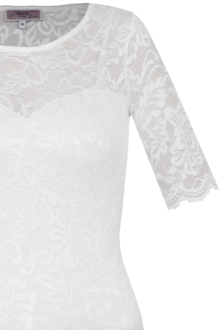 Damen Spitzenbody vollelastisch mit Halbarm offwhite