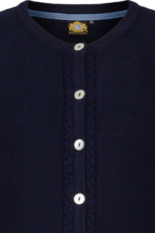 Damen Strickjacke mit Zopfstrickmuster und Perlmuttknpfen marine
