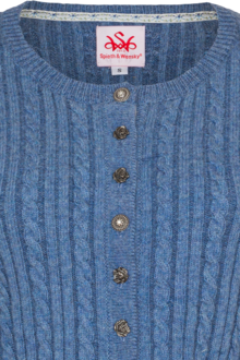 Damen Strickjacke mit Zopfmuster und Wollanteil jeansblau