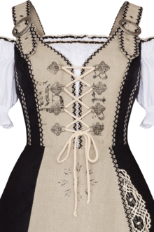 Damen Landhauskleid aus Leinen mit Schnrung schwarz/natur