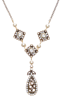 Damen Halskette mit Tropfenanhnger und Strasssteinchen cream-cristal-altogld